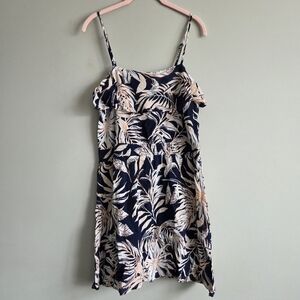 💚Vero Moda Navy and Cream Leaf Print Mini Dress Vacation Brunch Size Medium